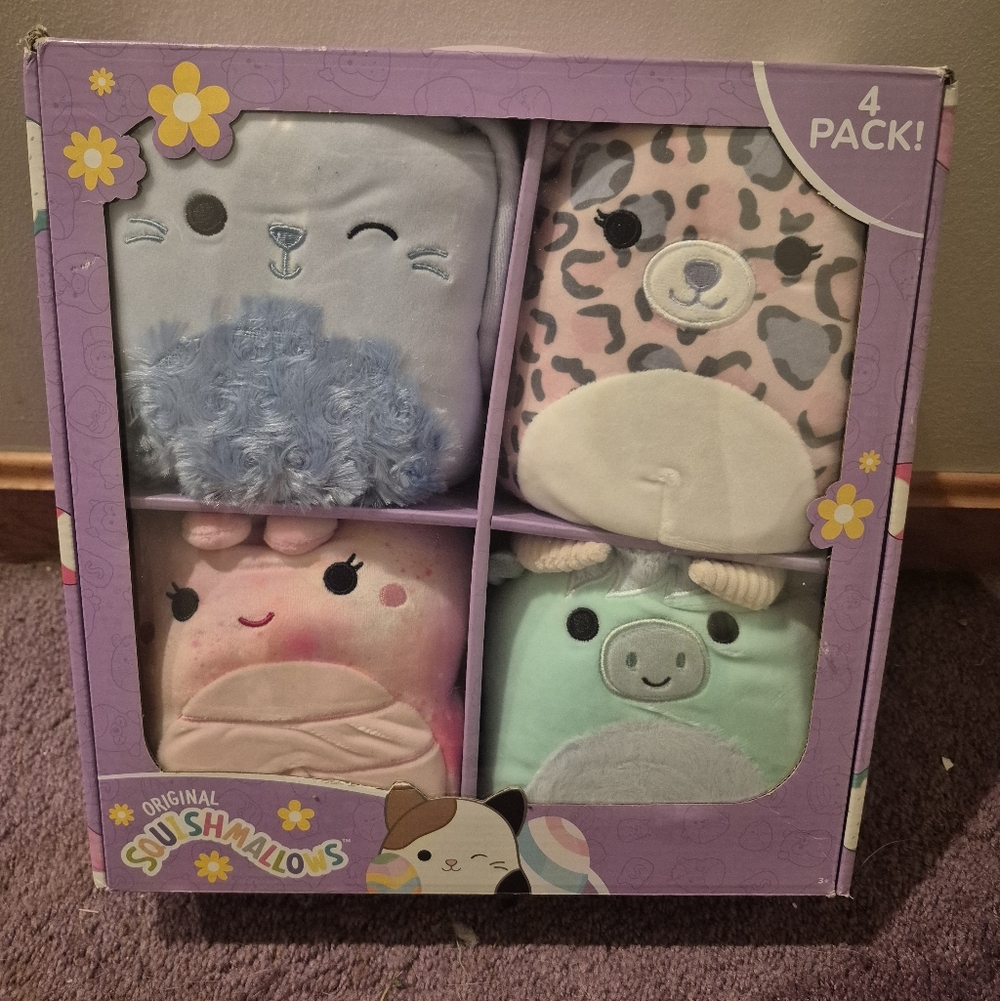 Squishmallows 4-Pack with Blue, Pink, and Gray Plushies!